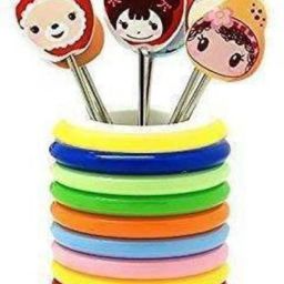 Fruit Fork Cartoon Shape Rings Stand with 8 Cartoon Stainless Steel Dinner Fork, Baby Fork, Fruit Fork Set-13