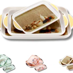 kitch cut Serving Tray Set of 3 Printed Design Material Glossy Finish Bpa Free Pink Tray image 4