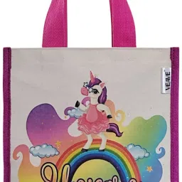 Small Size Jute-Canvas Unicorn Printed Gift Bag Grocery Bag-image-93