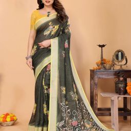 Embellished, Floral Print, Self Design Bollywood Cotton Silk, Silk Blend Saree-image-93