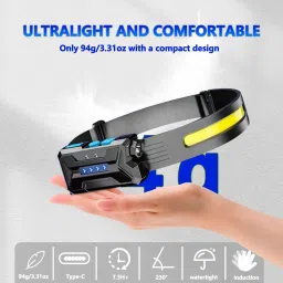 ecosky USB Rechargeable Headtorch Light For Emergency and Outdoor with Smart Sensor 7 hrs Torch Emergency Light image 2