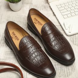 Teakwood Leathers Men Brown Textured Leather Formal Slip-On shoes-picture-11