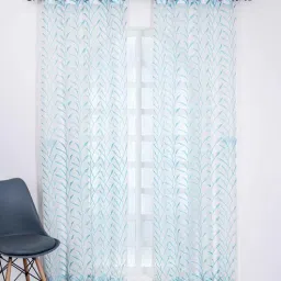 parda online Blue Polyster Tradiional 7ft Sheer Eyelet Window/Door (2 Pc)-picture-35
