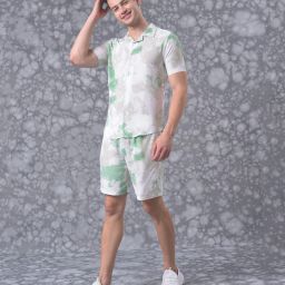 Men Top & Shorts Set White Printed-image-4