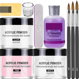 Nail Kit Acrylic Powder and Monomer Set with Nail Brush, Pink White Clear-23