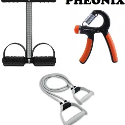 Combo Of Single Spring Tummy Trimmer With Hand Gripper And Double Toning Tube Fitness Accessory Kit Kit-23