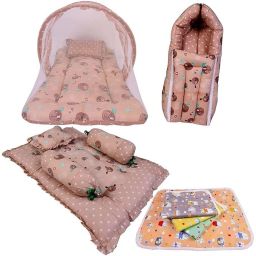 Cotton Infants New Born Baby Care Essential Bedding Set Combo Mosquito Net-image-91