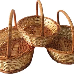 Oval Shape with handle Cane Wicker Basket Pooja Basket, Size _Set of 3 Bamboo Flower Basket-12