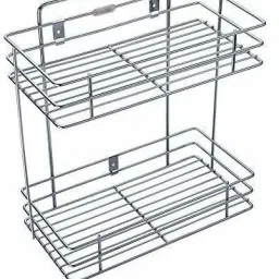 Fruits/Vegetables Kitchen Rack Stainless Steel 2 Layer Wall Mount Multipurpose Storage Shelf/Rack for Bathroom and Home Kitchen (Container) Steel-image-53