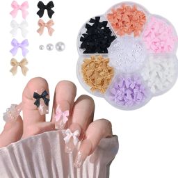 Resin Bowknot Nail Charms Pearl Charms for Nail Art 6 Colors 3D Bowknot French-17