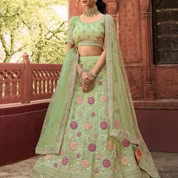 Fusionic Embroidered Thread Work Semi-Stitched Lehenga & Unstitched Blouse With Dupatta image 2