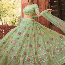 Fusionic Embroidered Thread Work Semi-Stitched Lehenga & Unstitched Blouse With Dupatta image 5