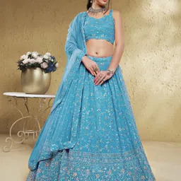 FABPIXEL Embroidered Sequinned Semi Stitched Lehenga & Unstitched Blouse With Dupatta-picture-20