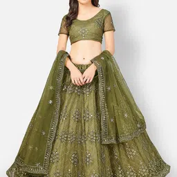 SHOPGARB Embellished Sequinned Semi-Stitched Net Lehenga Choli With Dupatta-picture-30