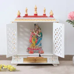 home decor international White Mango Wood & MDF Floor Rested Mandir With Door-picture-36