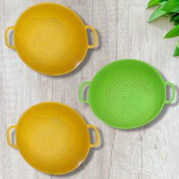 Plastic Pack of 3 Plastic Storage Basket Small with Hnadle Multicolor_CP45 Storage Basket-image-49