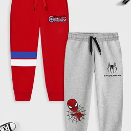 YK Marvel Boys Pack of 2 Red & Grey Cotton Printed Track Pants-picture-52