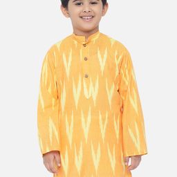 Vastraa Fusion Unisex Kids Orange & Off White Geometric Printed Kurta-17