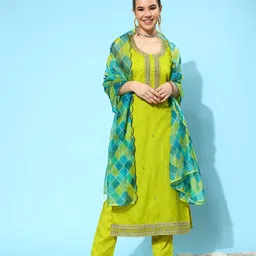 Kvsfab Ethnic Motifs Embroidered Regular Sequinned Kurta with Trousers & Dupatta image 3