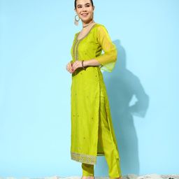 Kvsfab Ethnic Motifs Embroidered Regular Sequinned Kurta with Trousers & Dupatta image 4