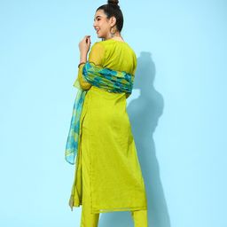 Kvsfab Ethnic Motifs Embroidered Regular Sequinned Kurta with Trousers & Dupatta image 5