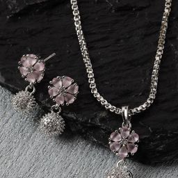 Kennice Rhodium-Plated Cubic Zirconia studded Necklace with Earrings-image-57
