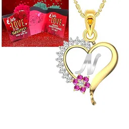 Vighnaharta Gold-Plated & Red Printed Card With N-Letter Pendant-45