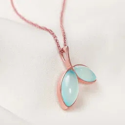 GIVA 925 Sterling Silver Rose Gold Plated Aqua Dual Chalcedony Leaf Pendant-image-58