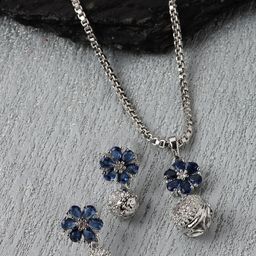 ZENEME Rhodium-Plated CZ Studded Pendant & Earrings Set-picture-47