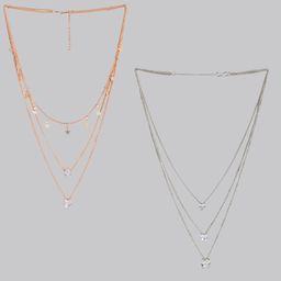 Kord Store Set of 2 Rose Gold-Plated CZ Studded 3 Layered Pendant With Chain-9