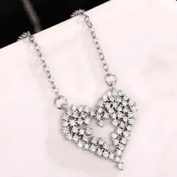 Designs & You Silver Plated AD Studded Heart Shaped Pendant-17