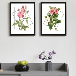 Art Street White and Pink Set of 2 Rose Painted Framed Wall Art-13
