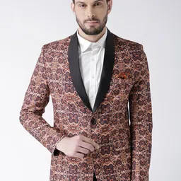Hangup Men Brown Printed Single Breasted Blazer-picture-45