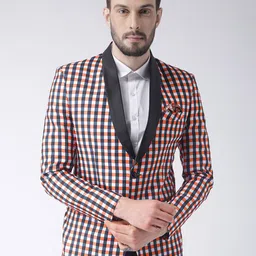 Hangup Men White & Red Checked Single Breasted Blazer-25