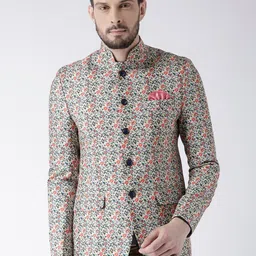 Hangup Men Pink Printed Mandarin Collar Blazers-image-10