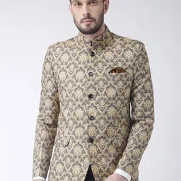 Hangup Men Grey & Brown Printed Regular Fit Blazer-image-33