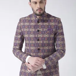 Hangup Men Purple  Printed Single Breasted Blazer-10