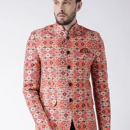 Hangup Men Peach Printed Bandhgala Blazer-picture-39