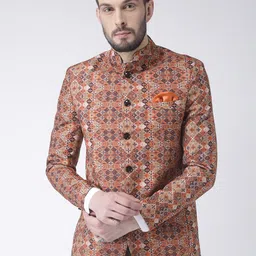 Hangup Men Brown Self Design Single Breasted Blazers-41