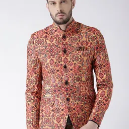 Hangup Men Orange  Printed Single Breasted Blazer-picture-13