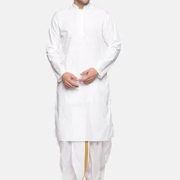 Sethukrishna Men White Pure Cotton Kurta with Pyjamas-picture-38
