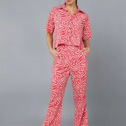 Fashfun Printed Shirt Collar Neck Shirt With Trousers Co-Ords-18