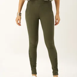 Soch Women Olive Green Regular Fit Solid Regular Trousers with Embroidery-image-85
