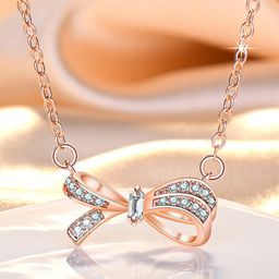 Jewels Galaxy Rose Gold-Plated AD-Studded Bow -shaped Pendant-image-45