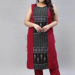 Sztori Plus Size Tribal Printed Regular Straight Kurta With Trousers-20