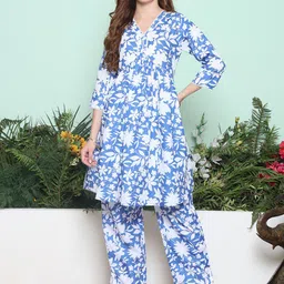 Bhama Couture Floral Printed Empire Kurta with Trousers-image-51
