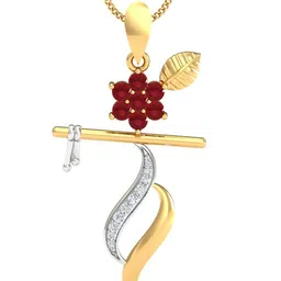 KUBERBOX Krishna Ruby 18KT Gold Diamond-Studded Pendant-1.81gm-image-0