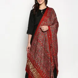 Dupatta Bazaar Maroon & Blue Ethnic Motifs Printed Pure Silk Block Print Dupatta image 2