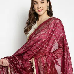 Dupatta Bazaar Burgundy & Gold-Toned Ethnic Motifs Printed Khari Print Dupatta image 2