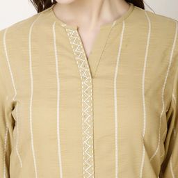 FFU Striped Embroidered Mandarin Collar A-Line Kurta With Trousers & With Dupatta image 2